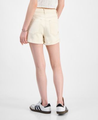 Juniors' Exposed-Button High Rise Destructed Shorts