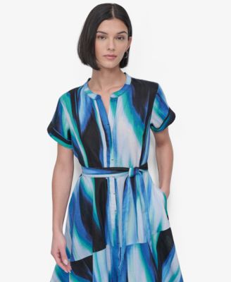 DKNY - Women's Short-Sleeve Asymmetric Midi Dress