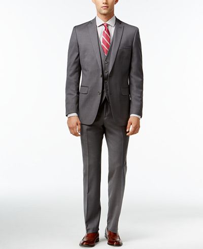 Bar III Mid-Grey Pindot Slim-Fit Suit Separates - Suits & Tuxedos - Men ...