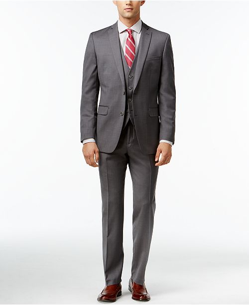 Bar III MidGray Pindot SlimFit Suit Separates Suits & Tuxedos Men