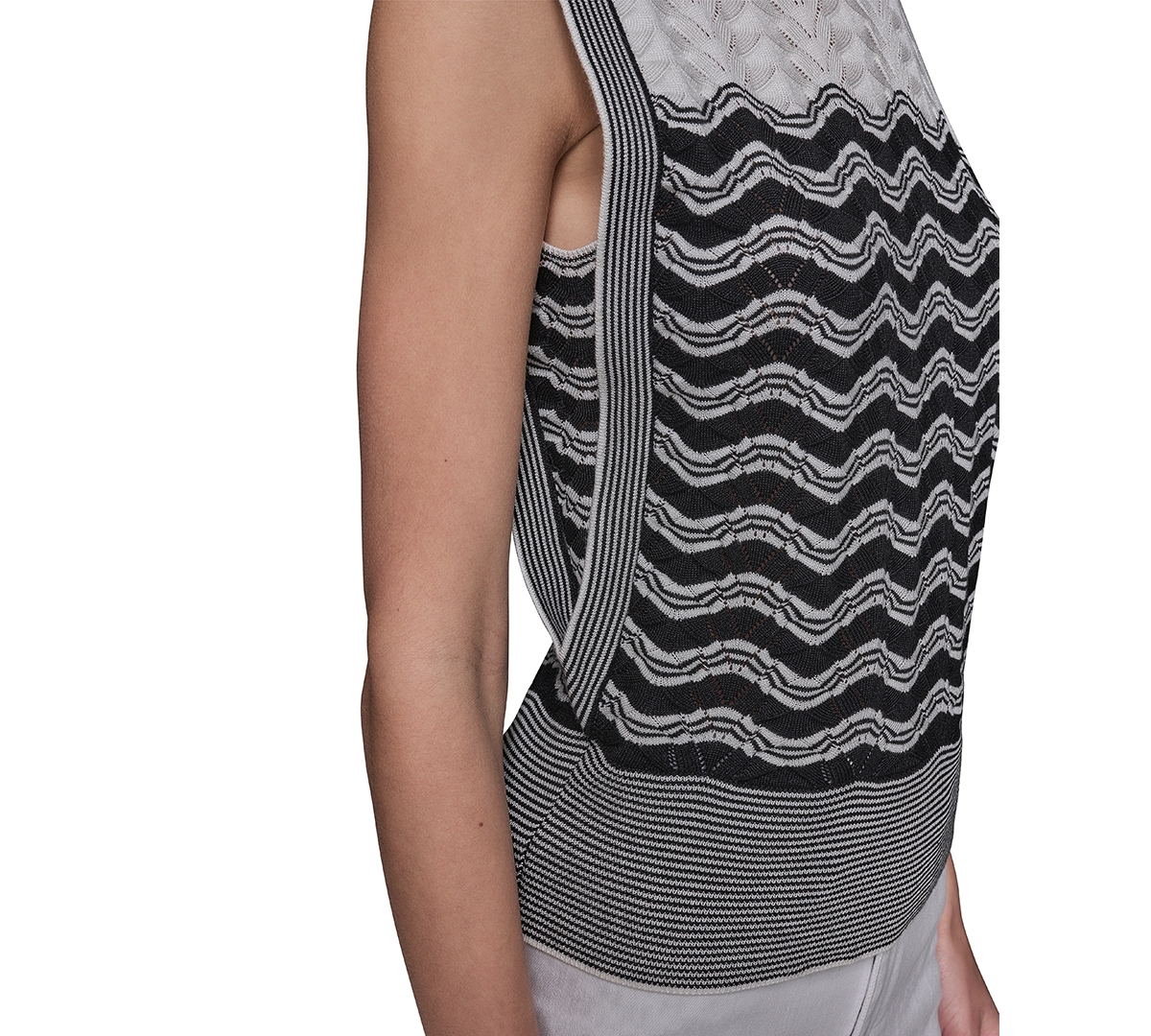 Shop Karl Lagerfeld Women's Geometric Pointelle Sleeveless Sweater In Black  Soft White