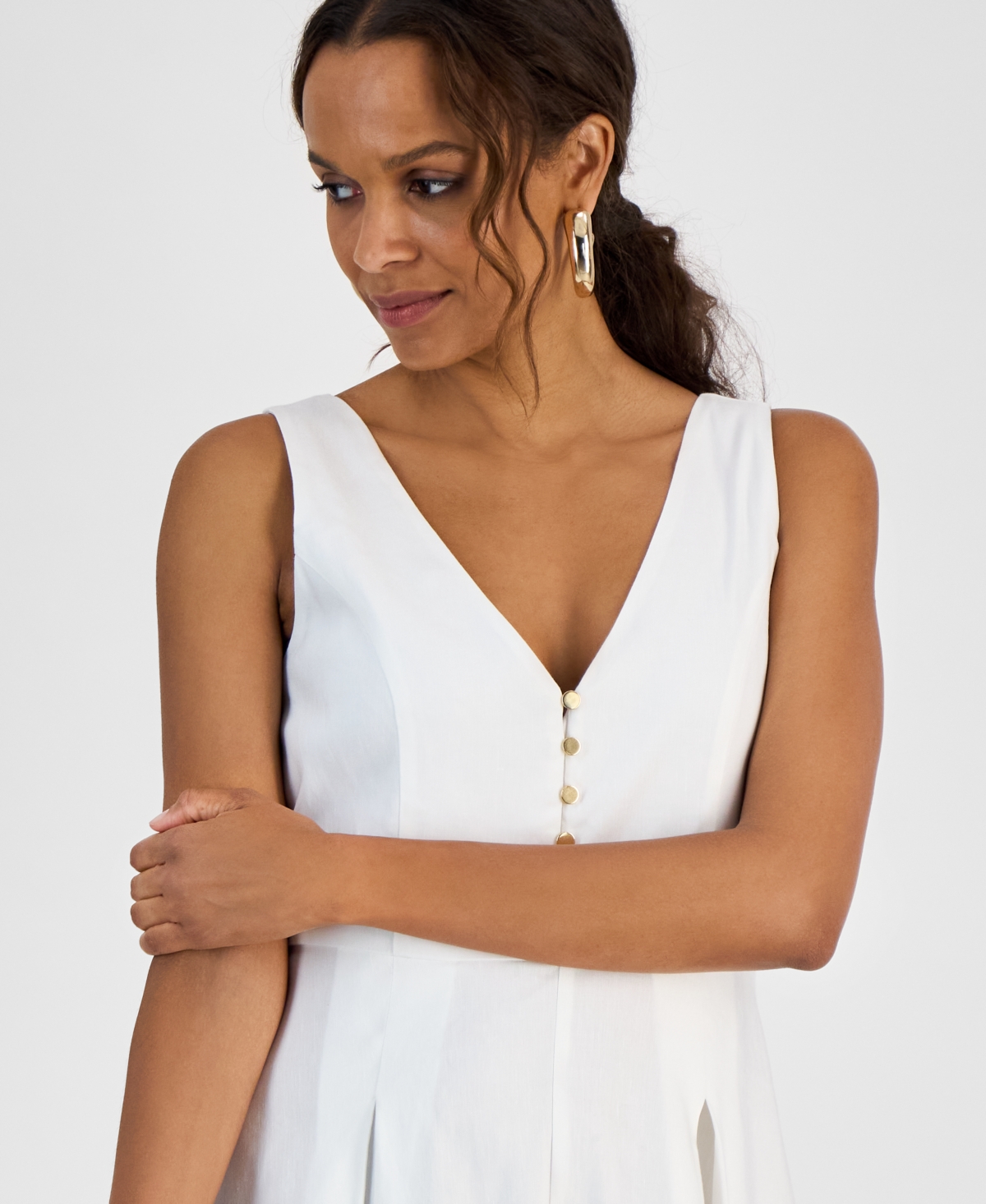 Inc International Concepts Petite Sleeveless Button-front Dress, Exclusively At Macy's In Bright White