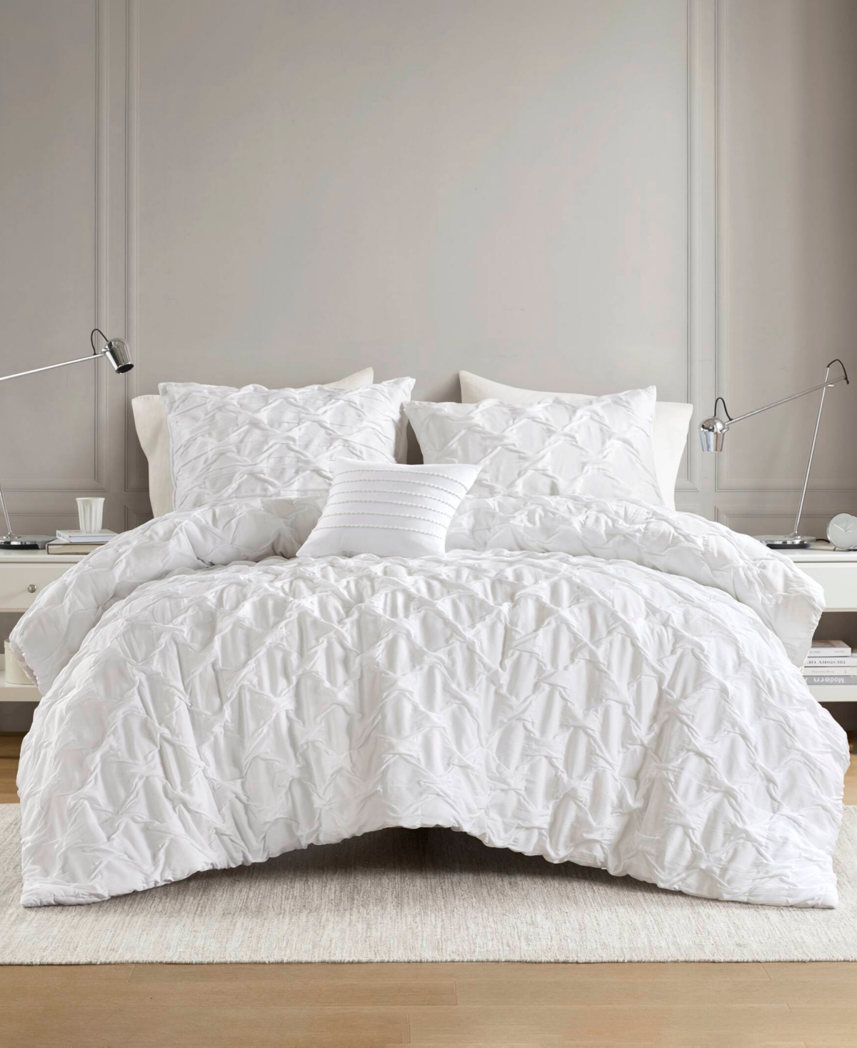 510 Design Bailey Diamond Pucker Woven 4-pc. Comforter Set, King/california King In White