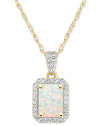 Lab Created Ruby (2 ct. t.w.) & Lab Created White Sapphire (1/5 ct. t.w.) Rectangle Pendant Necklace in 10k Yellow Gold