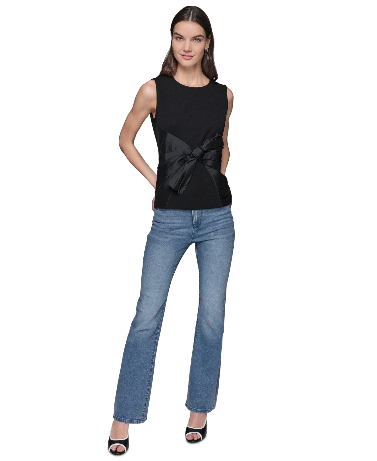 Shop Karl Lagerfeld Women's Sleeveless Satin Bow Top In Black