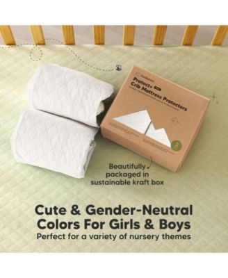 2-Pack Protect+ Waterproof Crib Mattress Protector Covers, Mavy Quilted Cotton Baby Mattress Topper, Toddler Crib Sheets