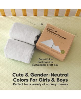 2-Pack Protect+ Waterproof Crib Mattress Protector Covers, Mavy Quilted Cotton Baby Mattress Topper, Toddler Crib Sheets