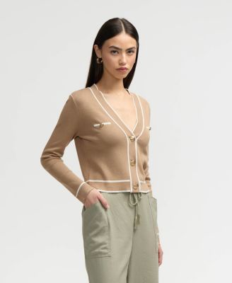 Women's Long Sleeve Contrast Trim Cardigan