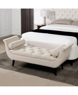 64 Inch Tufted Velvet Entryway Bench, Upholstered Bedroom Bench with Bolster Pillows & Wood Legs-The Pop Home