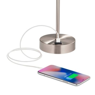 Justin 18" High Small Modern Accent Table Lamps Set of 2 USB Port Pull Chain Silver Finish Metal Living Room Charging