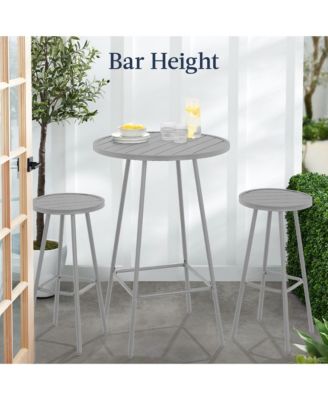 3-Piece Steel Patio Bar Height Round Bistro Set w/ Backless Stools, Slatted Design