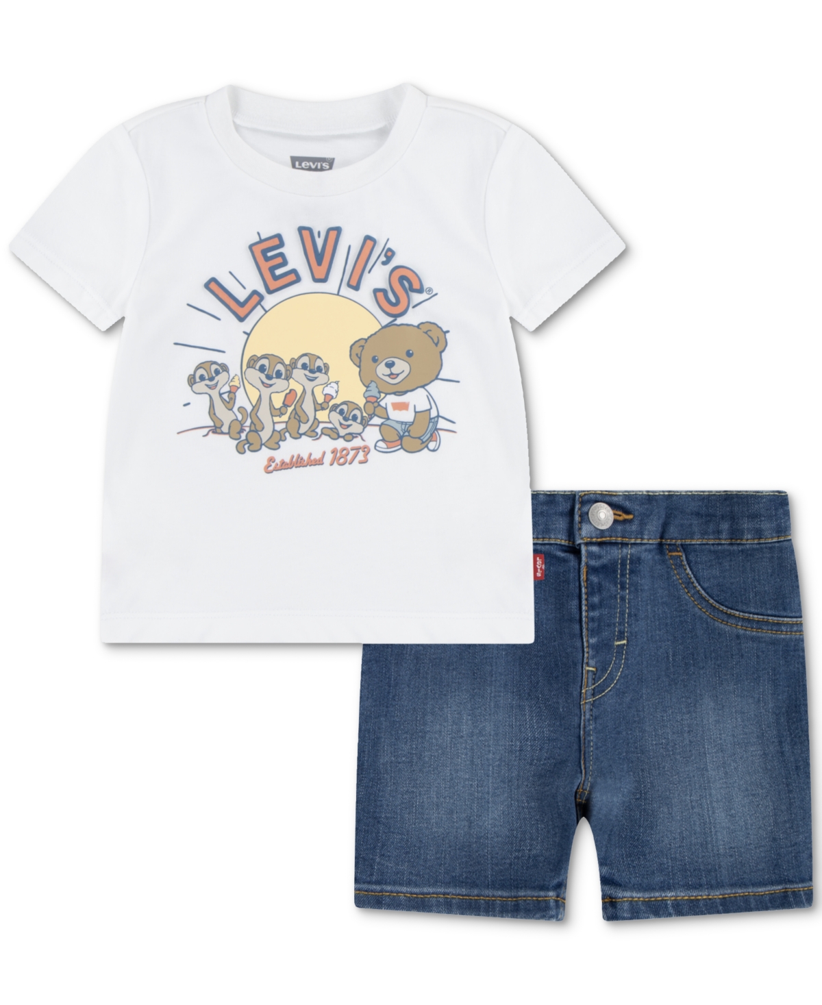 Levi's Baby Graphic T-shirt & Denim Shorts, 2 Piece Set In Natural