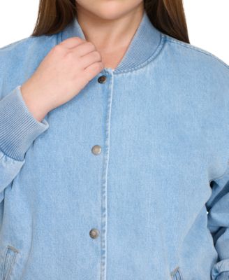 Plus Size Varsity Cotton Denim Bomber Jacket