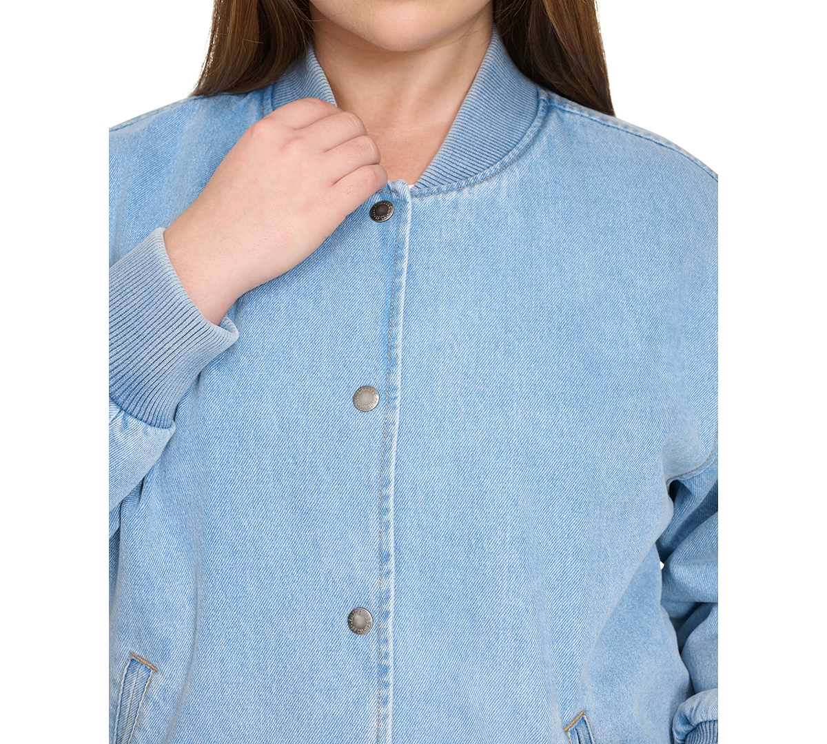 Levi's Plus Size Varsity Cotton Denim Bomber Jacket In Light Wash Denim