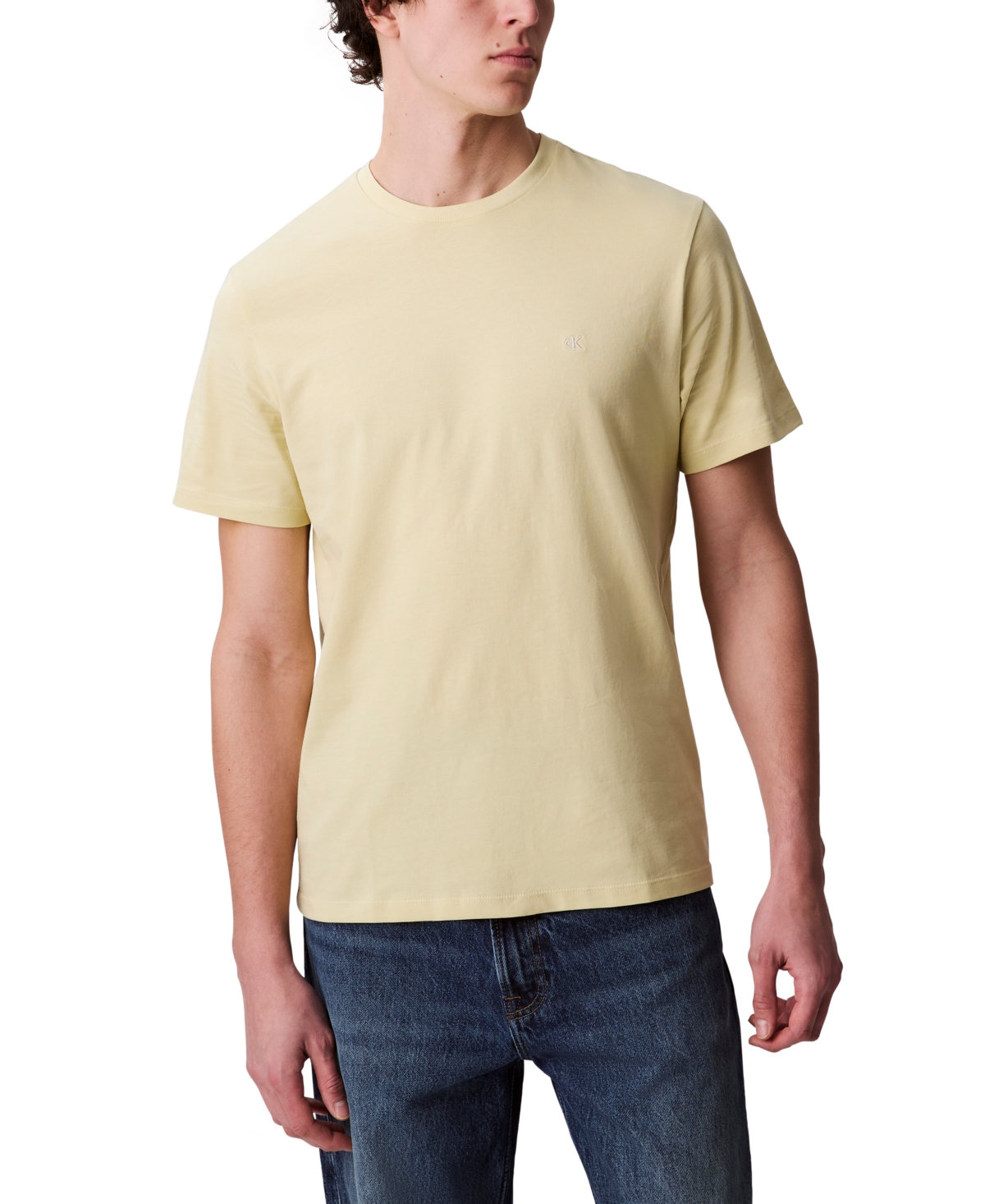 Shop Calvin Klein Men's Smooth Cotton Solid Crewneck T-shirt In Hay