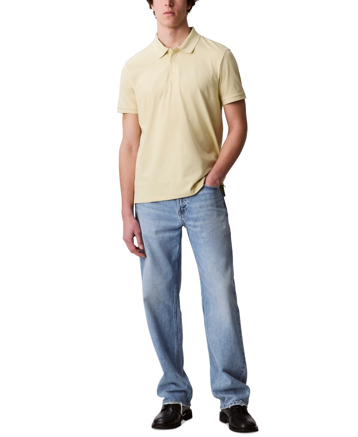 Calvin Klein Men's Regular-fit Smooth Cotton Monogram Logo Polo Shirt In Neutral