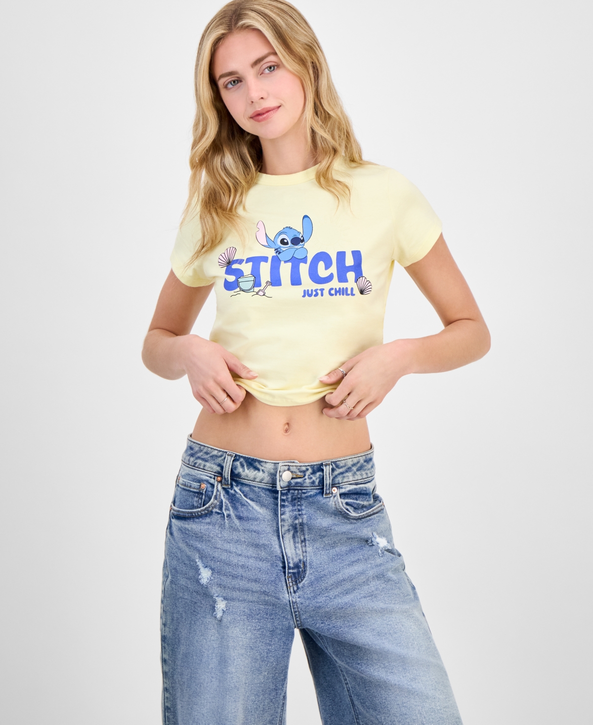 Juniors' Stitch Beachy Short-Sleeve Side-Cinch Tee - Yellow