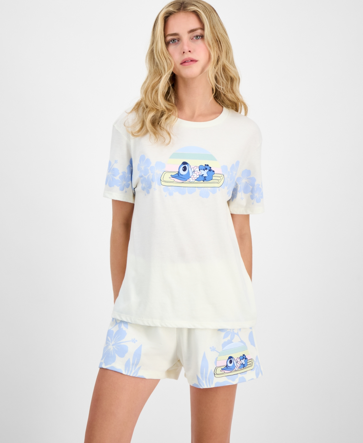 Juniors' Stitch Graphic Print T-Shirt - Egret