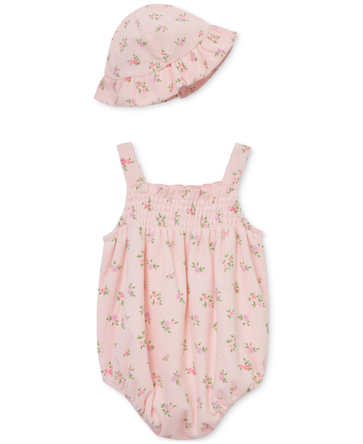 Little Me Floral Terry Cloth Bubble Romper & Hat Set