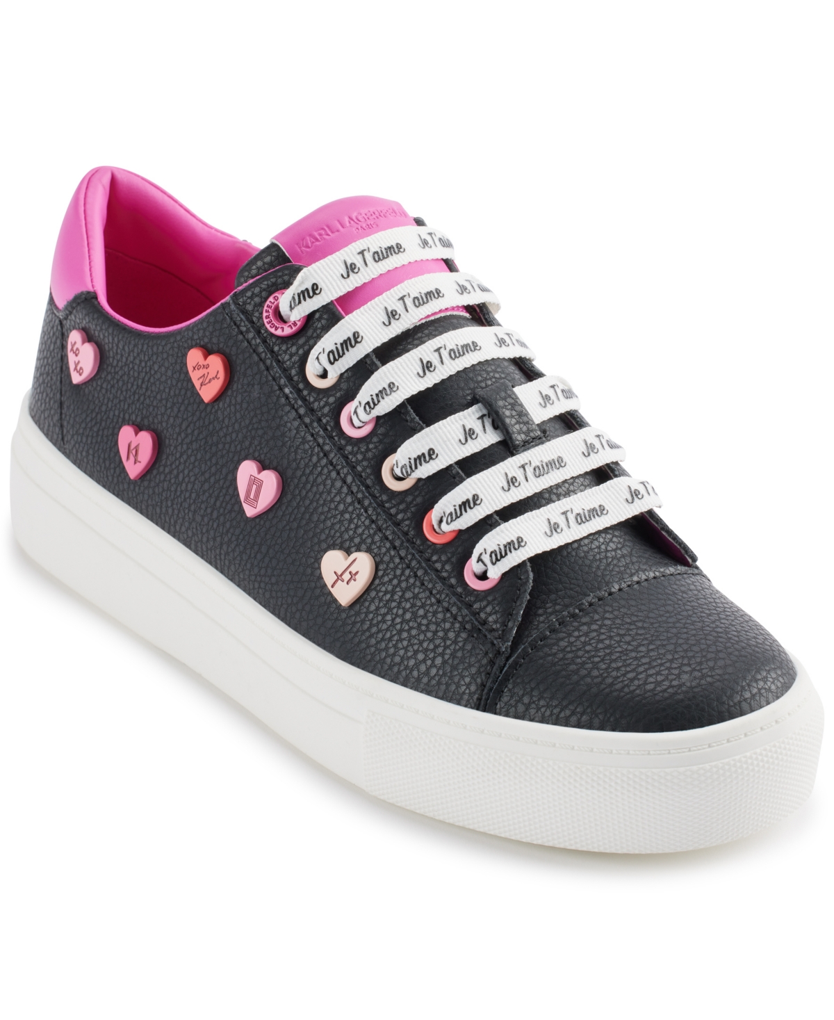 Shop Karl Lagerfeld Women's Cate Heart Pins Lace-up Sneakers In Black