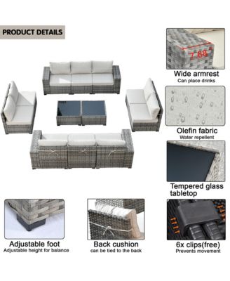 Patio Furniture Set,12 Pieces Outdoor Sectional Sofa Couch Set,Patio Conversation Set with Modular Wicker Deep Seat Chairs,Comfy Cushions,Side Table,Orange Red