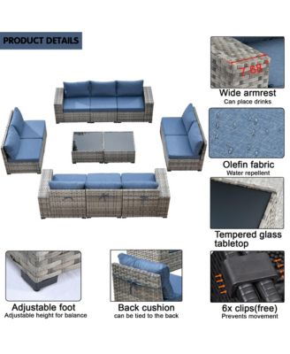 Patio Furniture Set,12 Pieces Outdoor Sectional Sofa Couch Set,Patio Conversation Set with Modular Wicker Deep Seat Chairs,Comfy Cushions,Side