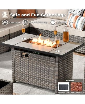 13 Pieces Patio Furniture Set,Outdoor Sectional Sofa Couch Set,Modern Patio Conversation Set with Rectangular Fire Pit Table,Wide Armrests and Deep Seat,Orange Red