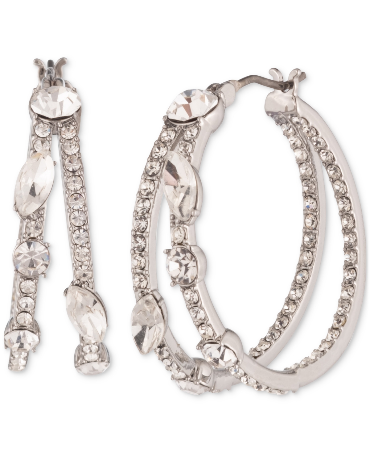 Givenchy Small Mixed Crystal Split-hoop Earrings, 0.86" In Silver,white