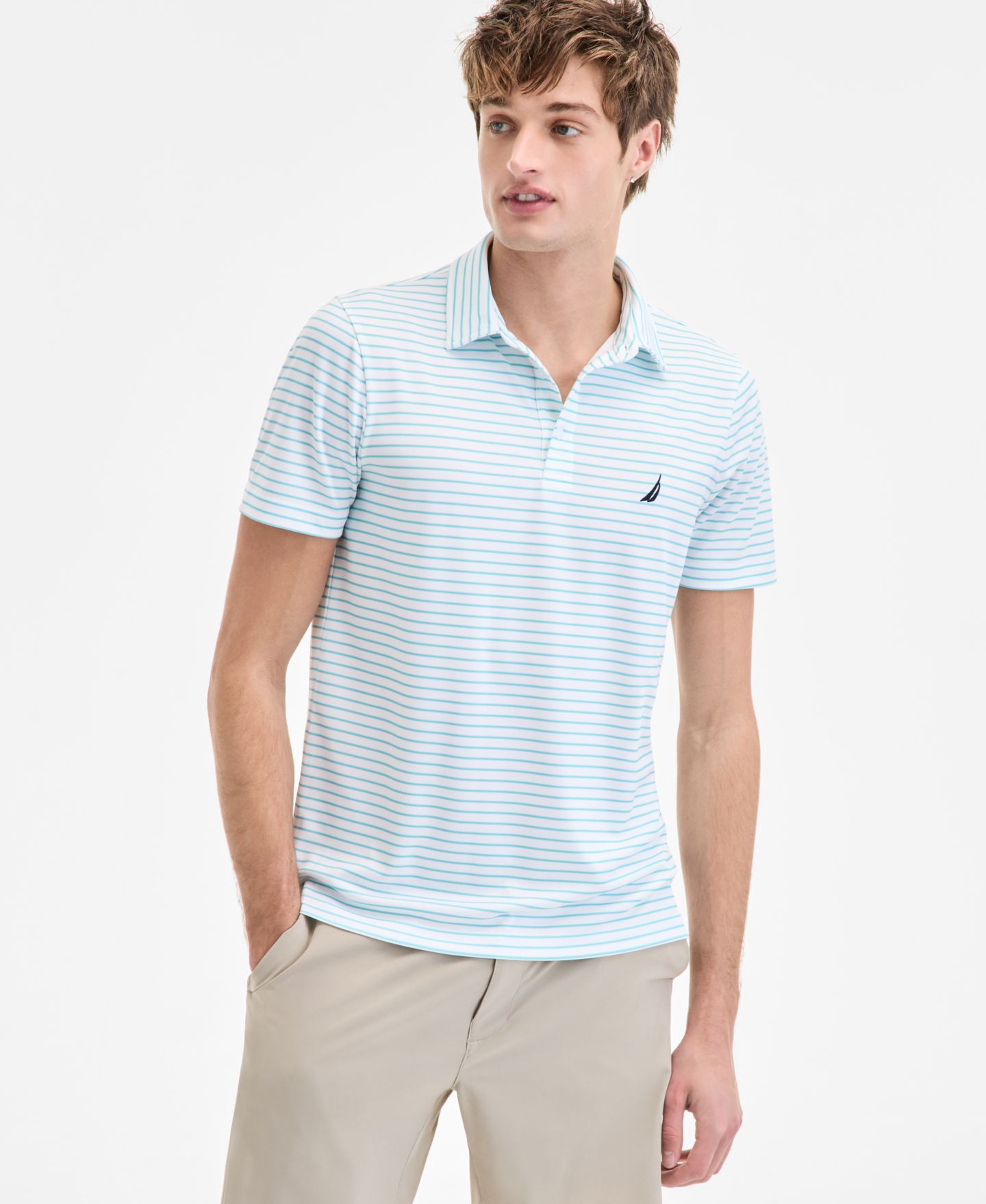 Мужское поло Nautica Classic-Fit Stripe Print Performance Golf Polo Shirt, цвет: Яркий белый — фото 1
