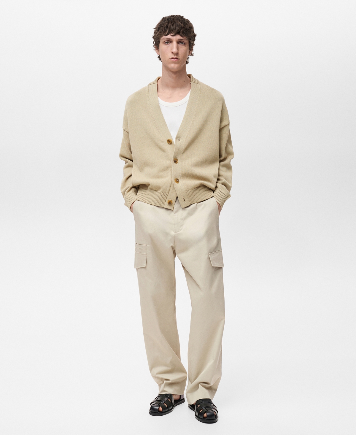 Mango Relaxed Fit Flat Front Multipocket Pants In Pastel Yellow