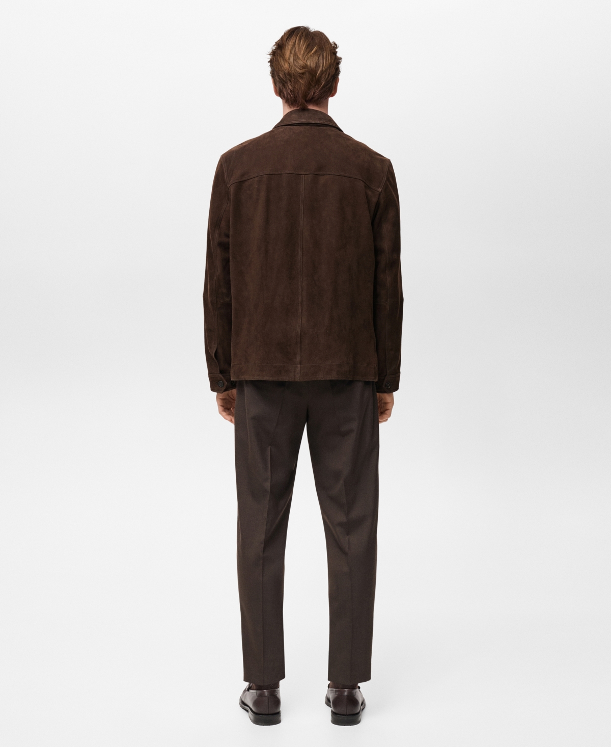 Mango Suede Button-up Shirt Jacket In Chocolate