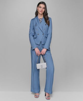ジャケット PLAIN Blue Double-breasted Jacket in Linen Woman KARL LAGERFELD PARIS Women's Linen-Blend Double-Breasted