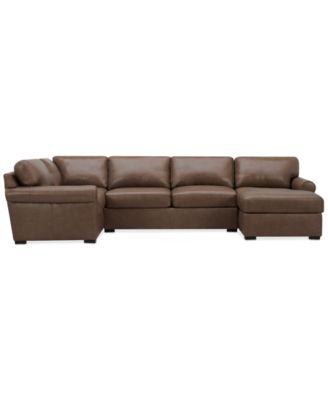 Radley Roll Arm 139" 4-Pc. Leather Square Corner Chaise Sectional, Exclusively at Macy's