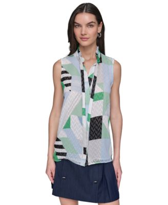 KARL LAGERFELD PARIS - Women's Textured Geometric-Print Top