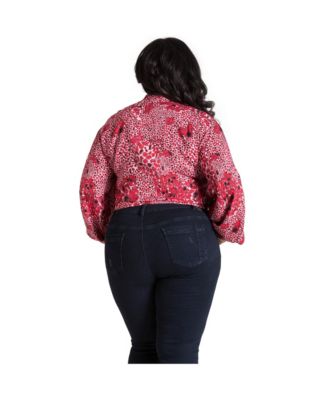 Plus Size Leopard Print Puff Sleeve Blouse