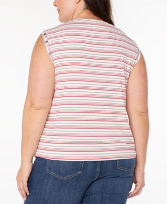 Liverpool Plus Size Crewneck Striped Sleeveless Top