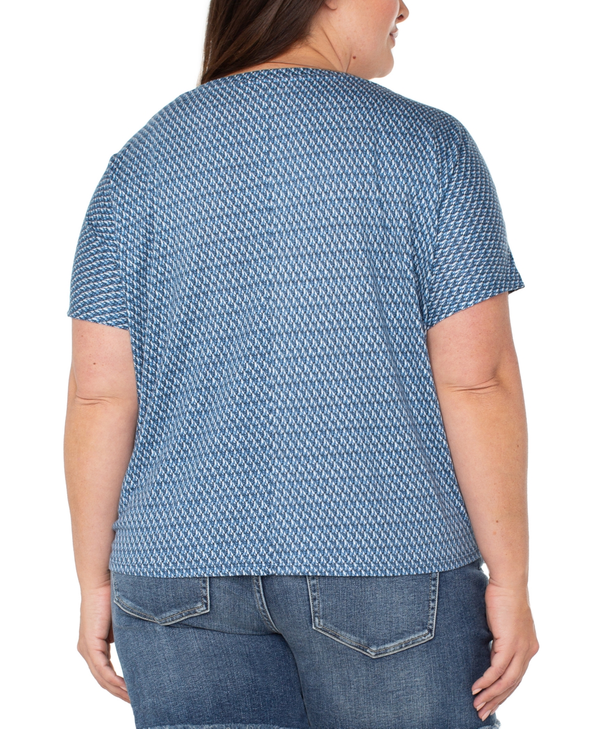 Liverpool Los Angeles Liverpool Plus Size Printed Twist-hem Crewneck Top In Blue Multi Mcro