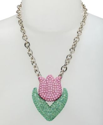 Faux Stone Spring Tulip Pendant Statement Necklace