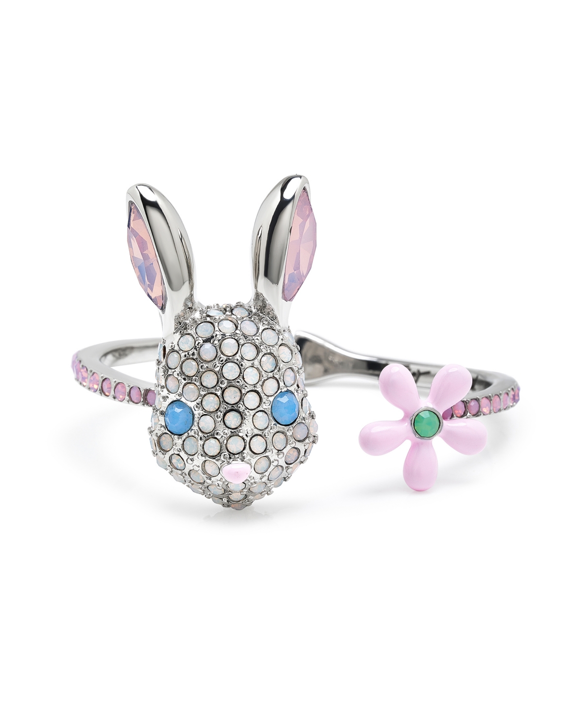 Betsey Johnson Faux Stone Spring Bunny Bangle Bracelet In Blue,rhodium