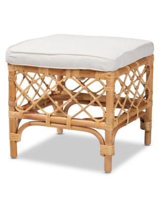 18.5" Upholstered and Natural Rattan Orchard Modern Bohemian Ottoman