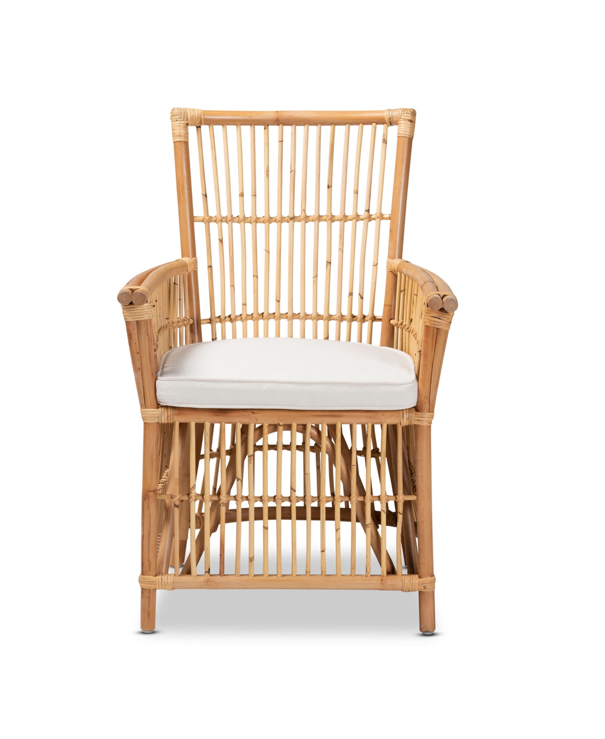Bali & Pari 23.7" Upholstered And Rattan Rose Modern Bohemian Armchair In White,natural Brown