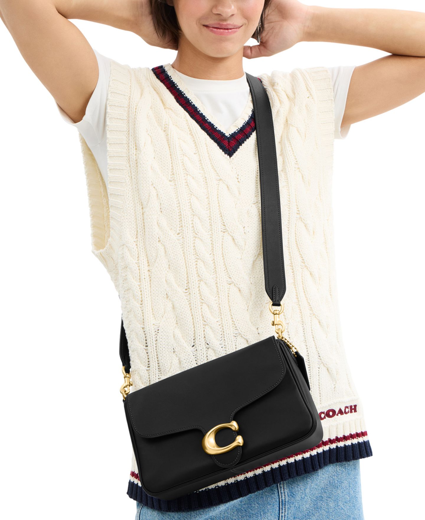 Женская сумка COACH Soft Tabby Small Leather Shoulder, цвет: Латунный / Чёрный — фото 2