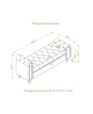 64.5 Inch Velvet Upholstered Storage Bench, Tufted Bed Bench with Nailhead Trim for Bedroom