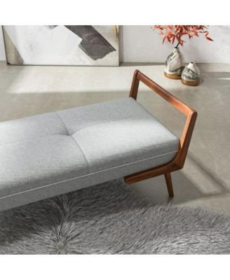 Mid-Century Modern Gray Upholstered Bench, Tufted Fabric Seat with Walnut Wood Frame-The Pop Home