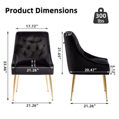 Modern Velvet Upholstered Dining Chairs Set of 2, Mid Century Side Chairs with 5.12” Cushions and Back Pull Rod for Kitchen, Living Room