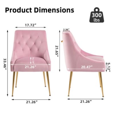 Modern Velvet Upholstered Dining Chairs Set of 2, Mid Century Side Chairs with 5.12” Cushions and Back Pull Rod for Kitchen, Living Room