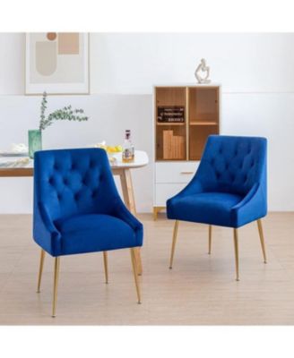 Modern Velvet Upholstered Dining Chairs Set of 2, Mid Century Side Chairs with 5.12” Cushions and Back Pull Rod for Kitchen, Living Room
