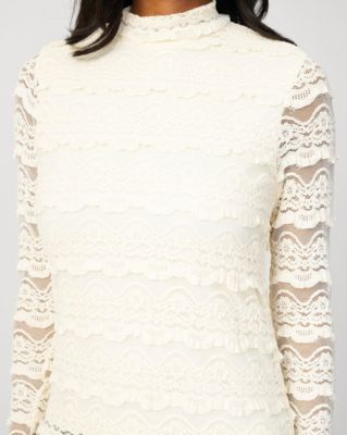 Women's Ruffle Lace Stretch Mock Neck Top