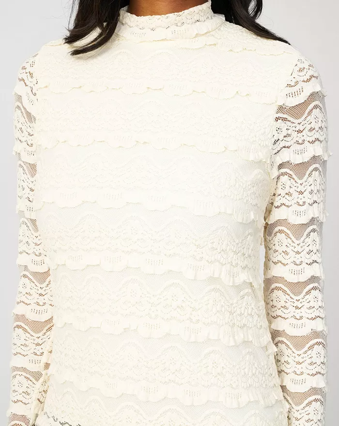 Women's Ruffle Lace Stretch Mock Neck Top - thumbnail 4