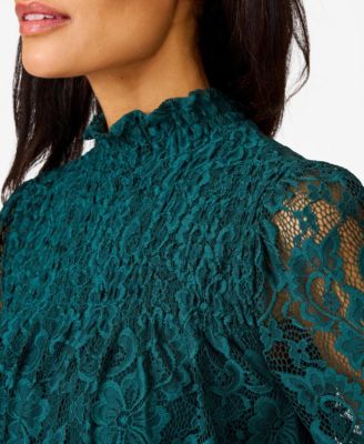 Women's Smocked Mock Neck Lace Top